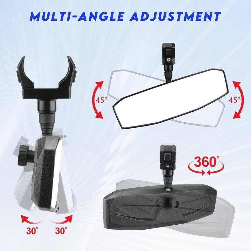 SHEJISI مرآة خلفية لسيارات UTV، مرايا SXS UTV HD، زاوية قابلة للتعديل 360° لأسطوانة دائرية بقطر 1.5" إلى 2.0"، متوافقة مع بولاريس RZR، هوندا بايونير، كاواساكي KRX/Mule، ياماها، تالون، كان آم X3، CFMOTO - Image 4